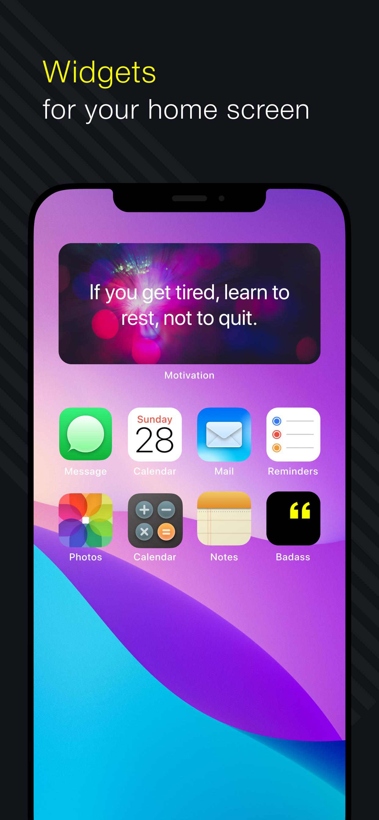 Motivation widget displayed above app icons on an iPhone home screen